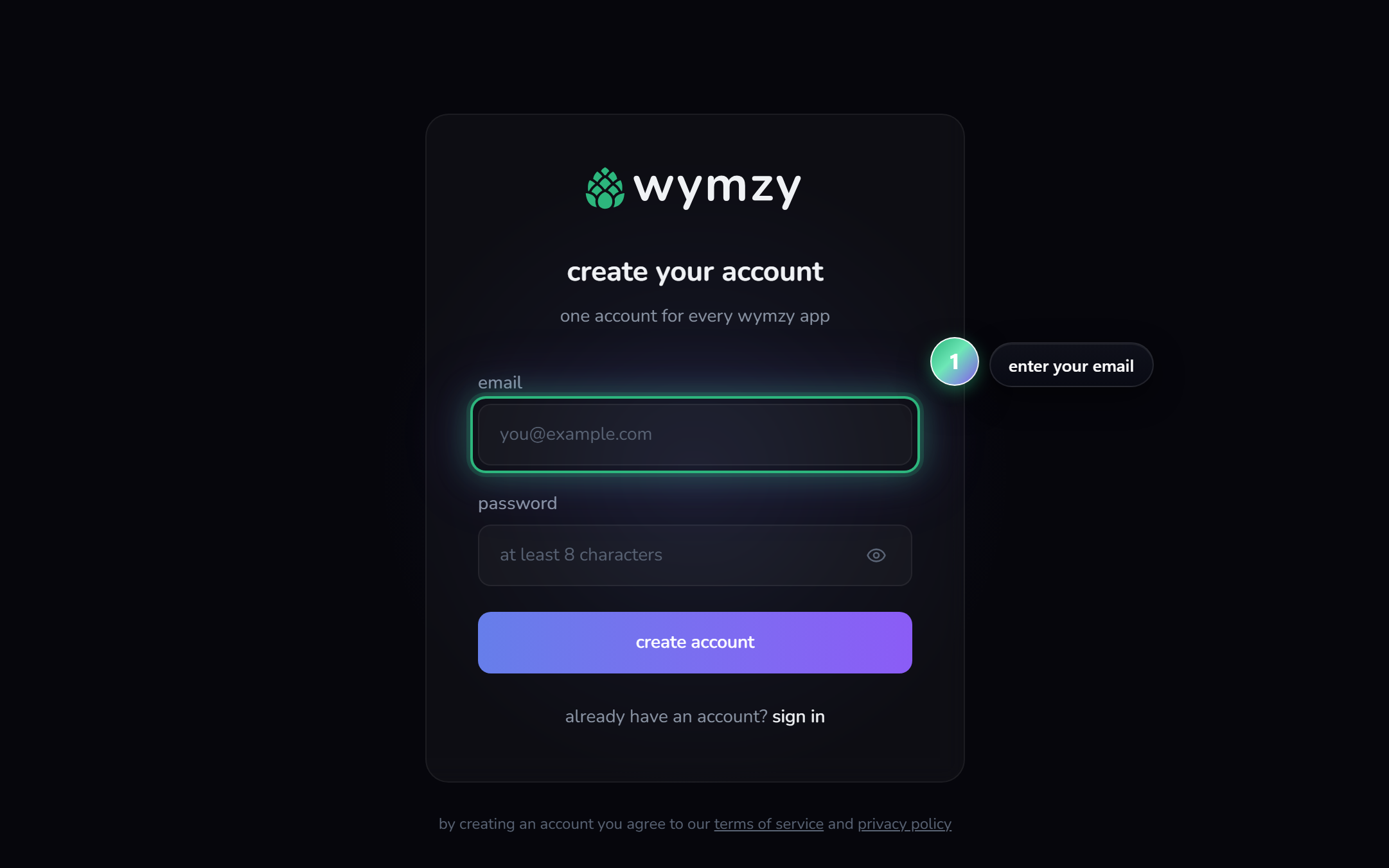 create your account — step 1