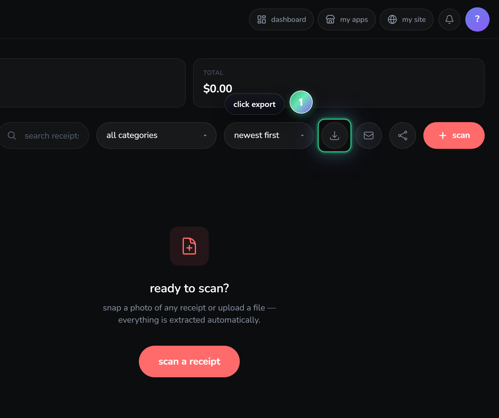 click "export" — step 1