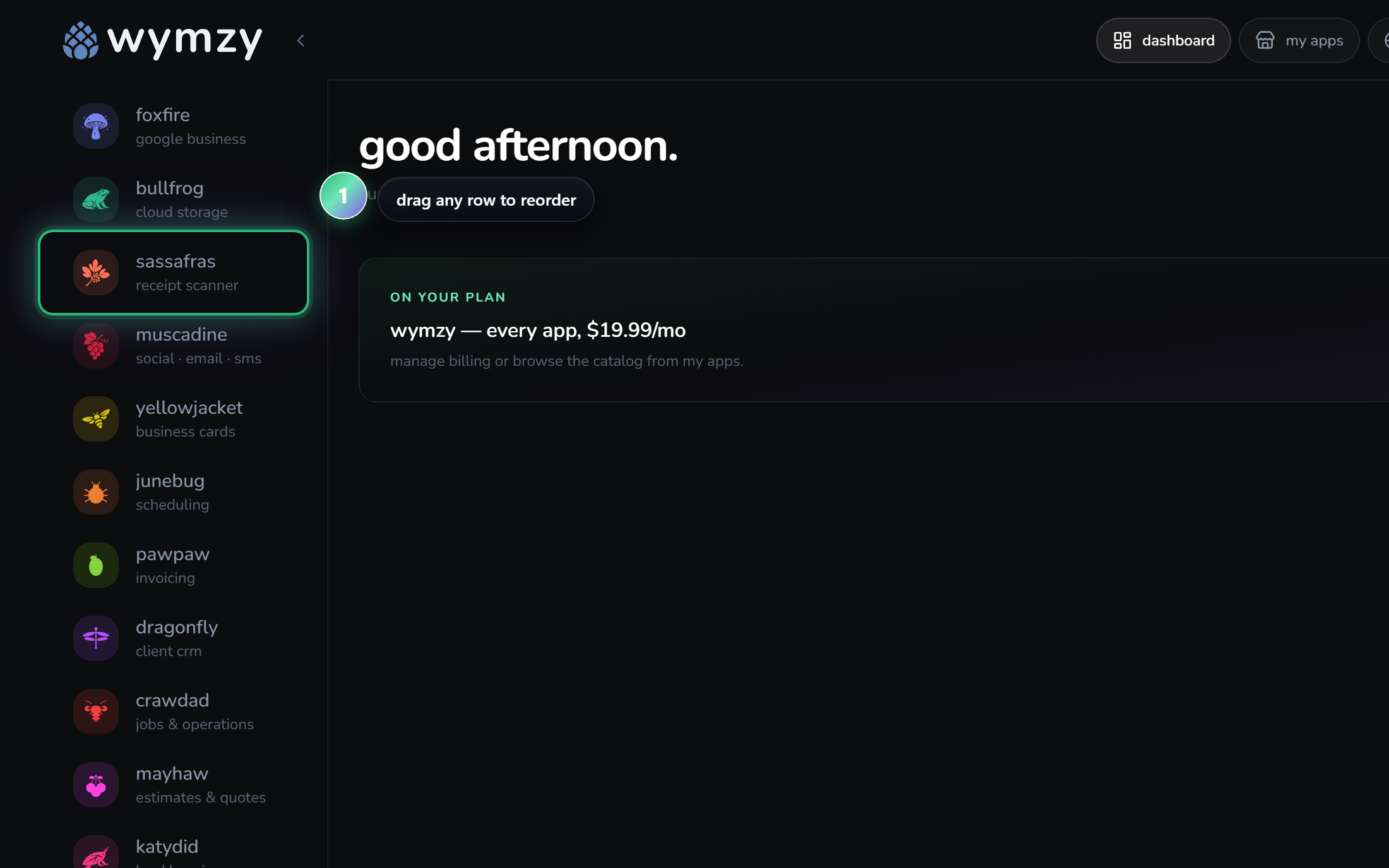 hover any sidebar app — step 1
