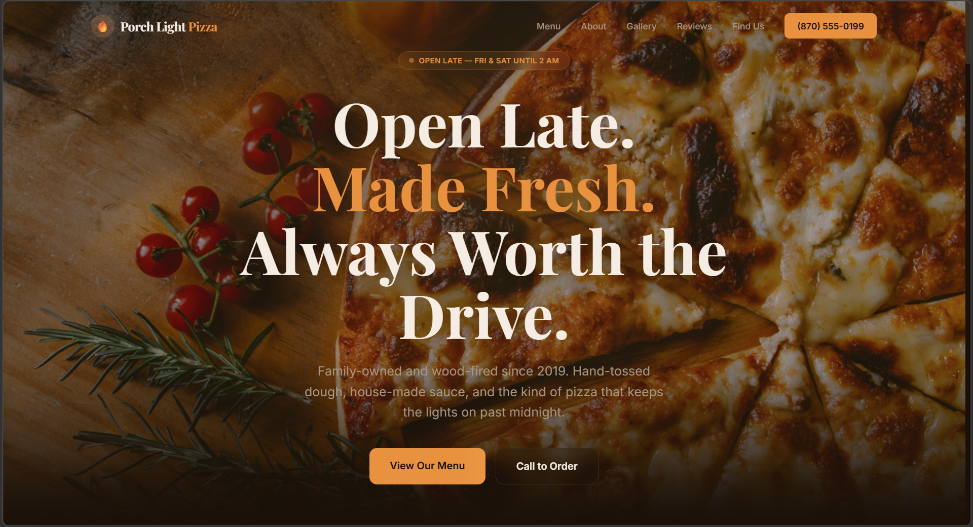 Porch Light Pizza — site preview